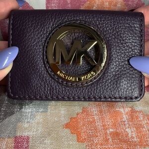 Michael Kors dark purple small wallet with gold hardware